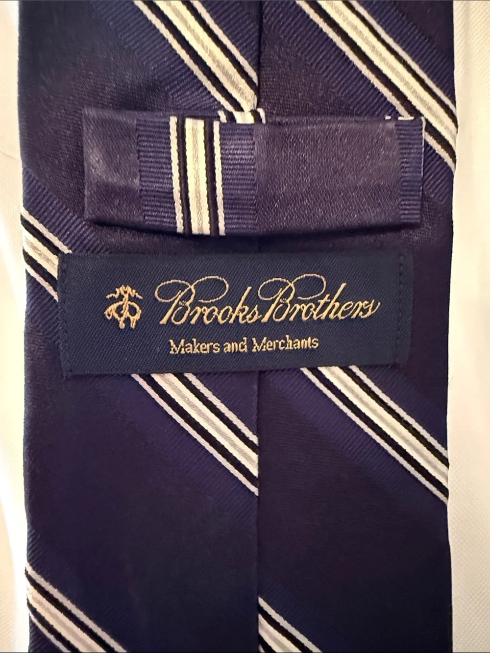 Brooks Brothers Navy & White Striped Silk Necktie